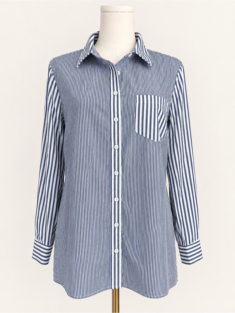 Talbots Blue White Striped Button Front Cotton Shirt Size Medium Classic Career